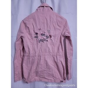 Ashley Pink Floral Embroidered Boho Cotton Utility Jacket size SMALL